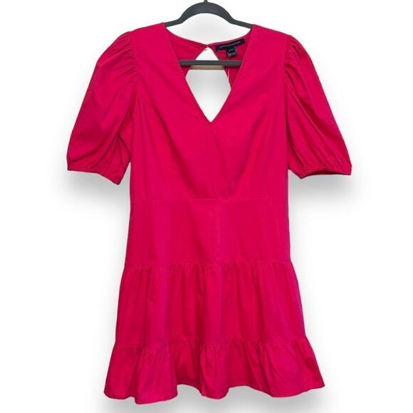 French Connection NWT Hot Pink Vibrant Dress Size 8 Pleated Ruffle Lined Cotton - Picture 1 of 14